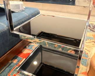 138. Modern 3 Tier Chrome and Black Glass End Table