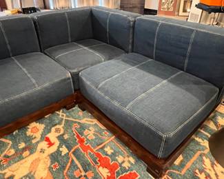 110. 6 Piece Modular Sectional with Ottoman, Upholstered Cushions w/ Wood Bases