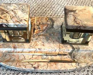 147. Art Deco Marble 5pc Desk Set w/ Pens