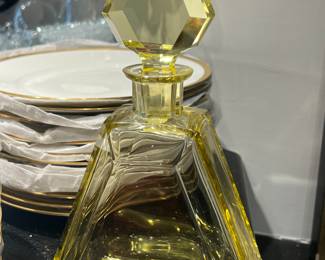 83. Art Deco Faceted Yellow Crystal Decanter 10"