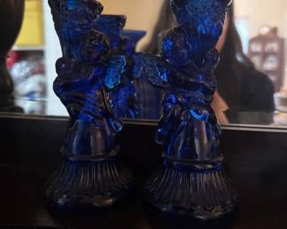 cherub cobalt blue candlesticks 
