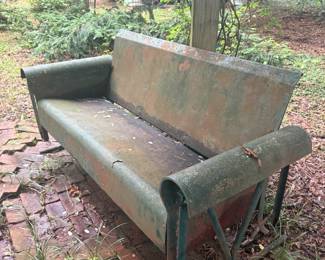 vintage rustic metal porch glider with matching two chairs 