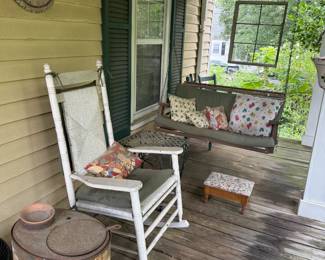 porch swing, rocking chairs 