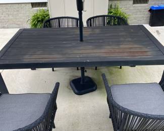 A70. $150. Outdoor Patio Set with Umbrella. Chairs are in good condition. Table needs a little sanding and new paint. Structurally sound! Umbrella is in great condition!