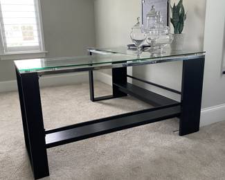 A42 - $125. 2 Piece Glass & Metal Office Desk. Measures 60" in each direction x 30" tall. Very good condition - very sturdy!