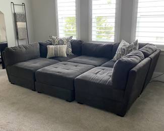 A34 - $300. 6 Piece Modular Sectional. As a rectangle it measures 106" x 70.5". Ottoman opens for storage but hinges are just a bit off set - maybe you could tighten to fix. This is on the 2nd floor - you need 2 people to move. NEEDS CLEANED. There are spots on almost every piece but I don't see any rips / tears / holes etc.