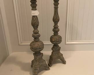 A89 - $15 PAIR of decorative candle holders. Measures 23" tall.