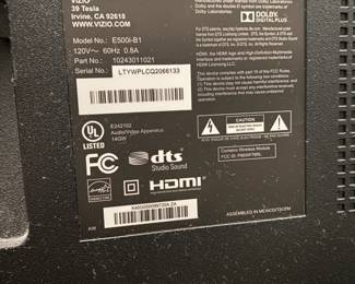 A26 - $30. 50" Vizio TV. Not a smart TV - works with a fire stick. Model SLTYWPLCQZ066133.