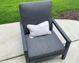 A72 - $175. Set of 4 Metal Framed Patio Chairs with Cushions. Cushions have a little sun fading but chairs are all sturdy.