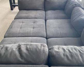 A34 - $300. 6 Piece Modular Sectional. As a rectangle it measures 106" x 70.5". Ottoman opens for storage but hinges are just a bit off set - maybe you could tighten to fix. This is on the 2nd floor - you need 2 people to move. NEEDS CLEANED. There are spots on almost every piece but I don't see any rips / tears / holes etc.