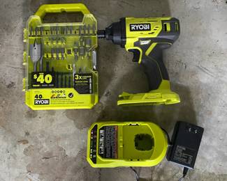 A68 - $30. Ryobi Drill & 40 Pc Drill Bit Set. NO BATTERY.