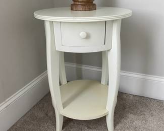 A46 - $40. Pottery Barn Kids Side Table with single drawer. Shelf has discolored from age - still sturdy!