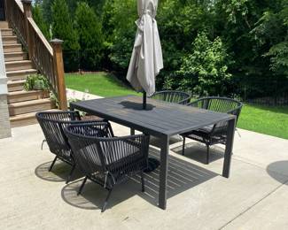A70. $150. Outdoor Patio Set with Umbrella. Chairs are in good condition. Table needs a little sanding and new paint. Structurally sound! Umbrella is in great condition!