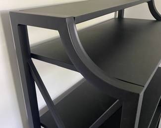 A8 - $85. Metal Shelf - Cute but sturdy! Was used in an office for display behind a desk. Measures 32" wide x 15" deep x 55" tall.