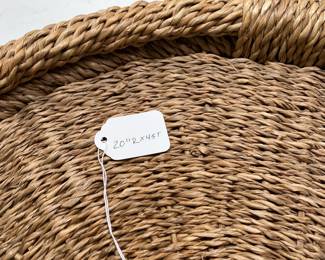 A85 - $15. Woven Tray. Measures 20" round x 4.5" tall with handles. Measures 20" round x 4.5" tall with handles.