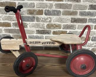 Vintage Radio Flyer Wood & Red Metal Row Cart
