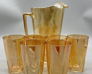 Golden Hue Pitcher Set w/ Pitcher & 6 Tumblers