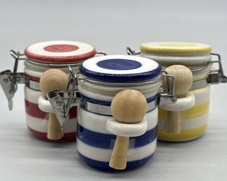 (3) Ceramic Stripe Bail Lid Jar w/ Scoop