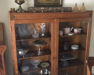 Antique oak Bookcase with glass doors