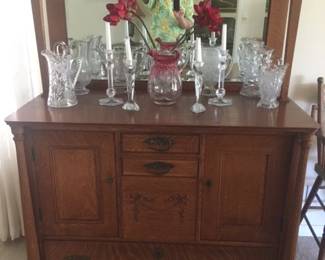 Antique Oak Buffet with Mirrored back shelf