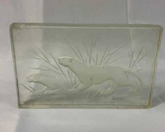 Vintage Clear Decorative Paperweight Carved Leopards