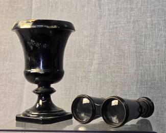 Antique Military Binoculars See Pictures 1930s LE SMITH Black Amethyst Embossed Garland Urn Vase