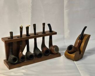 Vintage Wooden Tobacco Pipe Rack Stand 6 Pipes Decatur Industries Geniune Walnut Stand And Pipe.