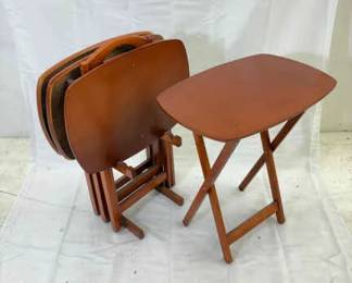 Four Wood Folding Tables With Stand.