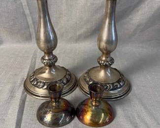 Four PC Silver Plated Sterling Silver Candle Holders Set