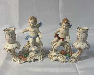 Vintage German Porcelain Candlestick Holders 2PC Set