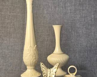 Lenox Hand Decorated With 24k Gold, Two Vases Two Butterfly Napkin Holders.