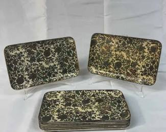 1950s Vintage Alfred E. Knobler Floral Paper Mache Trays 8PC Set Made In Japan