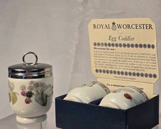 Royal Worcester Two Boxed Egg Coddler Larger One, Flameproof Porcelain.