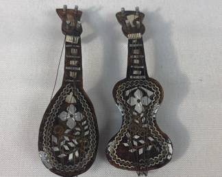 Vintage Inlaid Mother Of Pearl Miniature Mandolin 2PC Set