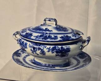 Royal Doulton Madras Flow Blue Antique Serving Bowl Spoon, Porcelain.