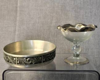 Viking Art Pewter Bowl Dorothy Thorpe Compote Bowl Silver Banded.
