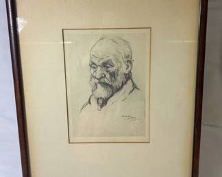 Etching Titled Portrait Of A Man By Russian American Artist Elias Grossman