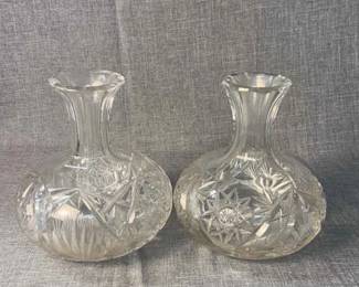 Antique American Brilliant Cut Glass Wine Carafe 2PC