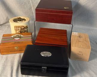 Vintage Cigar Boxes And Ceramic Tobacco Tin Set