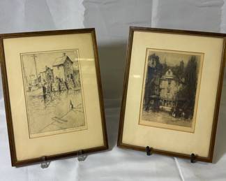 Etching Of John Knoxs House In Edinburgh, Scotland Historic Building 1470, Etching Of A Wharf