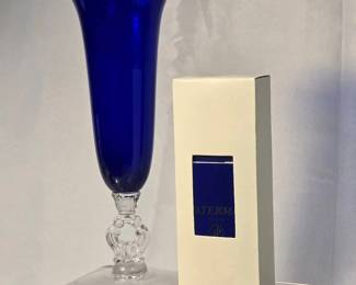 Cobalt Blue Waterman Phileas Roller Ball Pen Vintage Art Deco Cambridge Glass Vase.