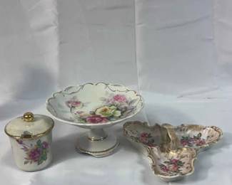 Vintage Arnart Serving Dish With Matching Lidded Jar, Royal Crown Hand Painted Candy Dish