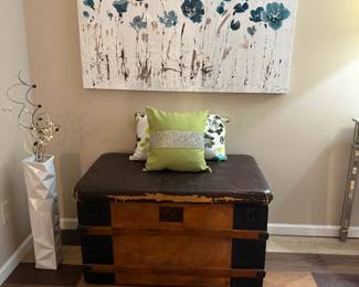189 LOT. Vintage Wood and Leather Trunk Chest 2 of 3 pics