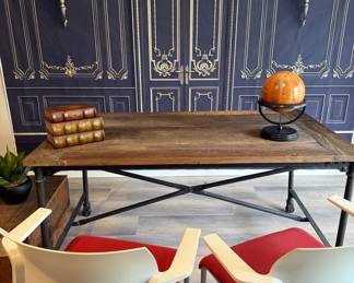 45 LOT. Large Reclaimed Wood and Iron Table 60in
