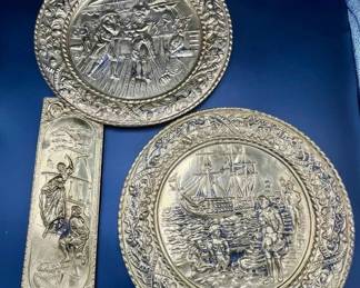 156 LOT. Vintage Embossed Brass Wall Decor- LOT OF 3