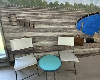 289 - Outdoor Folding Chairs &Teal Side Table- LOT OF 3