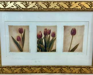 146 LOT. Amy Melious Tulips Print in Gold Frame