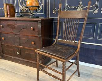 130 - Farmhouse Distressed Square Banister Wood Chair