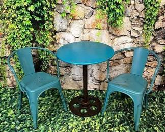 91 LOT. Industrial Azure Table w 2 Chair Set 3 pieces