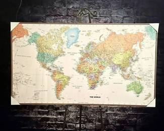 107 LOT.XLarge World Map, Framed IN BOX